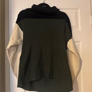 Free People Black, Green, and Cream Turtleneck Sweater